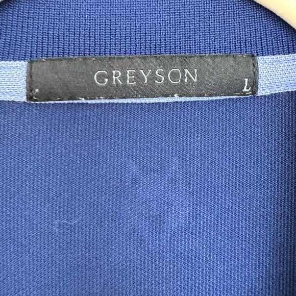Greyson Mens Short Sleeve Polo Shirt Size L Wolf Pima Cotton Color Block Blue - Picture 2 of 6